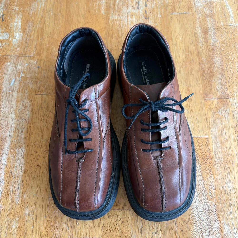 Michael Shannon Italy Men’s 10.5 Brown Leather Lace Up Comfort Casual Dress Shoe